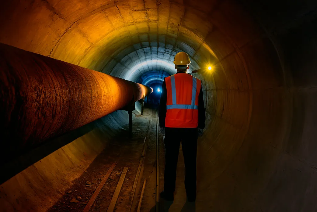 Trabajador en un túnel subterráneo, curso AELEC de espacios confinados